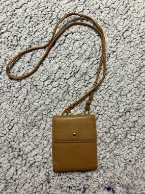 Small Tan Leather Crossbody Phone Pouch with Adjustable Strap